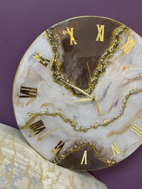 Geode Style Resin Wall Clock | Handmade Artistic Wall Décor with Gold Accents - Image 2
