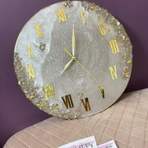 Handmade White & Gold Resin Wall Clock with Roman Numerals – Luxury Decorative Clock for Home & Office