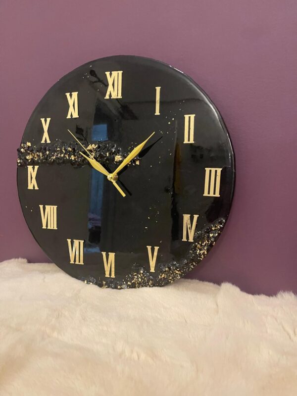 Elegant Black & Gold Resin Clock – Modern Geode Style Wall Art - Image 2