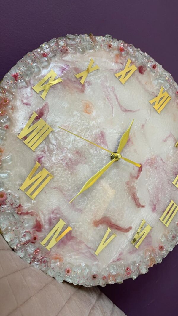 Luxury Handmade Resin Wall Clock | Floral Design with Gold Roman Numerals - Image 2