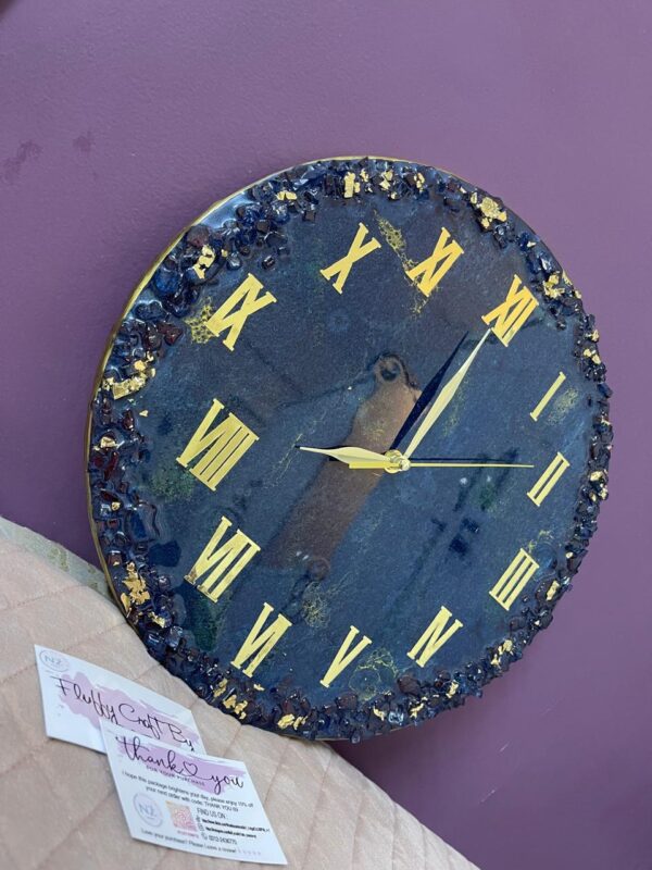 Artisan Crafted Resin Wall Clock – Luxury Black & Gold Statement Piece