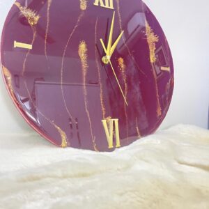 Royal Maroon Resin Wall Clock with Gold Roman Numeral
