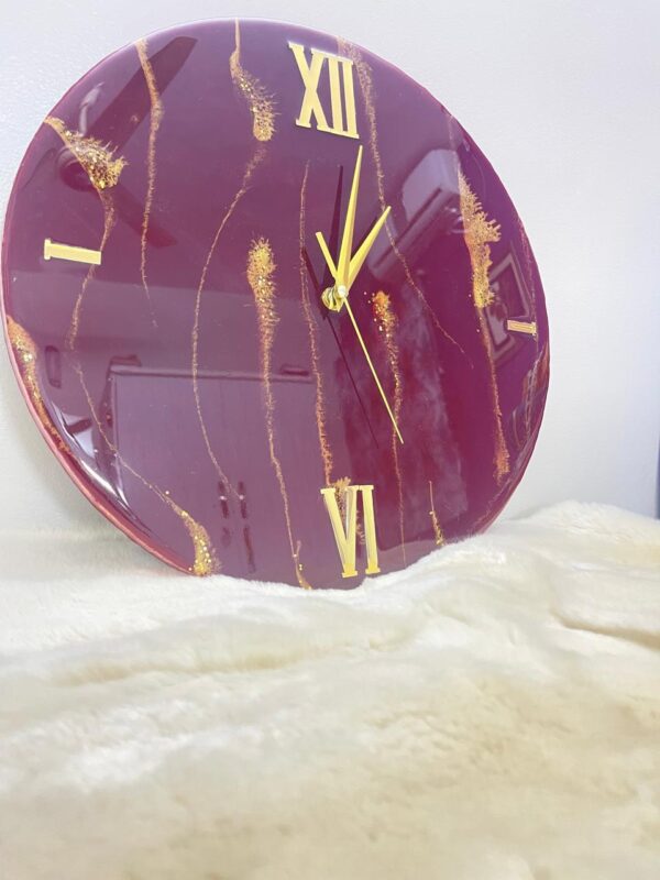 Royal Maroon Resin Wall Clock with Gold Roman Numeral