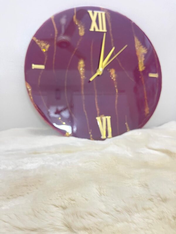 Royal Maroon Resin Wall Clock with Gold Roman Numeral - Image 2