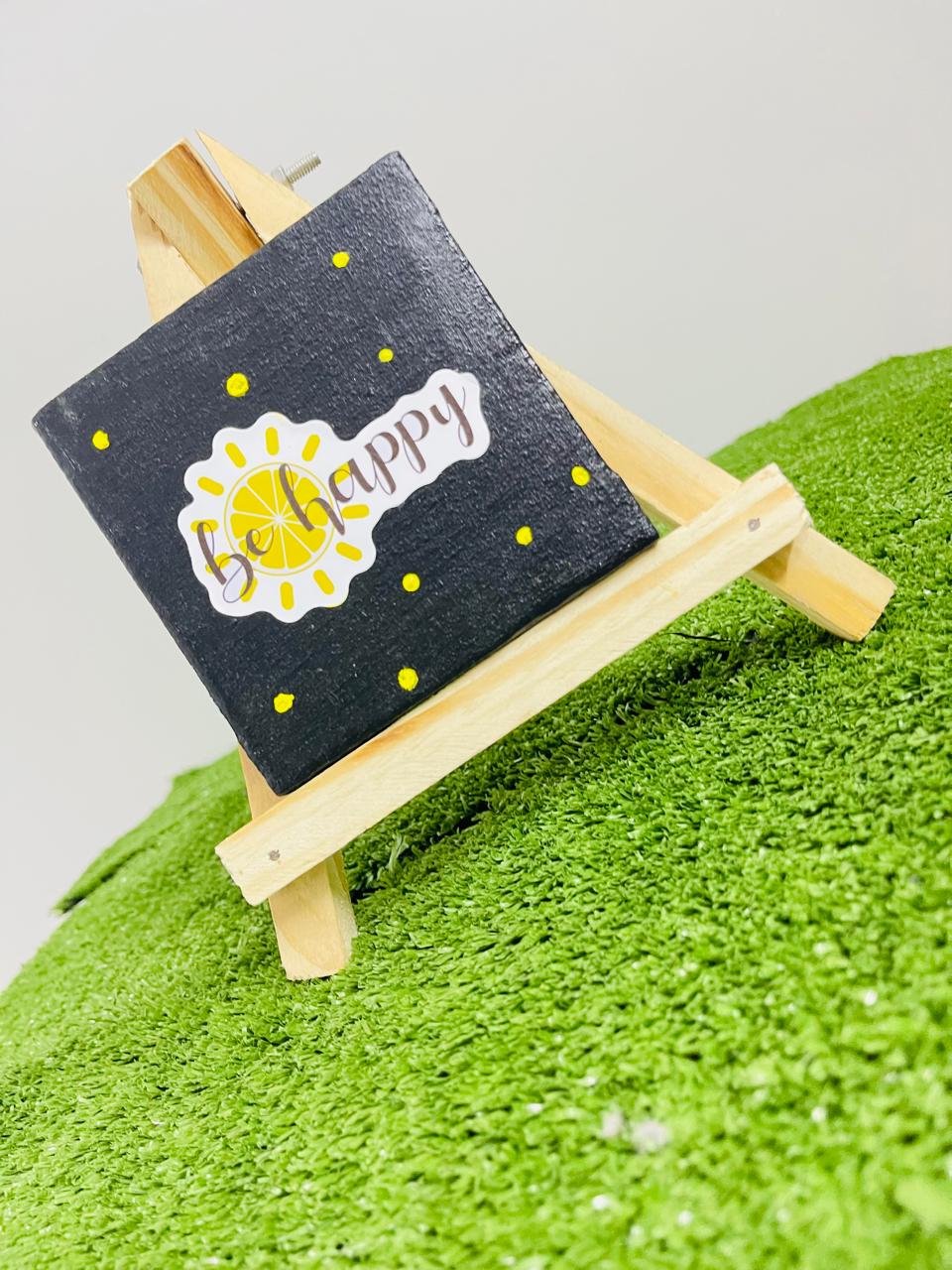 "Be Happy" Lemon Mini Canvas Painting with Easel