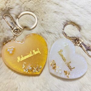 (Pack of 2) Custom Name Resin Keychain with Gold Flakes & Pearls