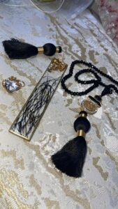 Customized Ghilaf-e-Kaaba Thread Luxury Tasbeeh & Bookmark Resin - Matching Set