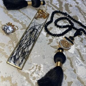 Customized Ghilaf-e-Kaaba Thread Luxury Tasbeeh & Bookmark Resin - Matching Set