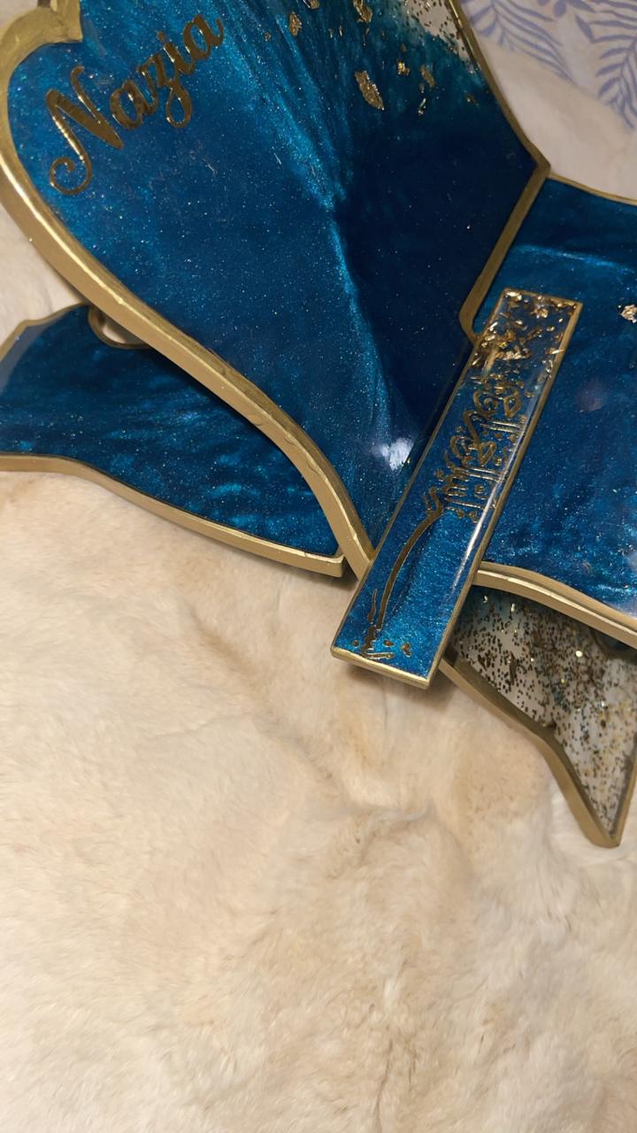 Customized Blue and Gold Resin Rehal & Bookmark Set - Image 2