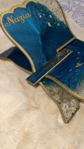 Customized Blue and Gold Resin Rehal & Bookmark Set